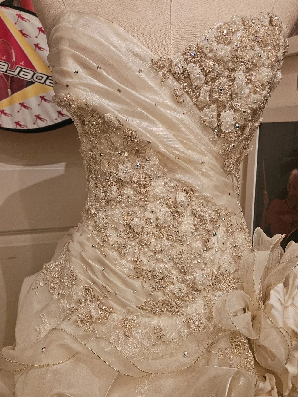 Commissioned Gown Hand Crafted Strapless White Floral Dress - Picture 16 of 17